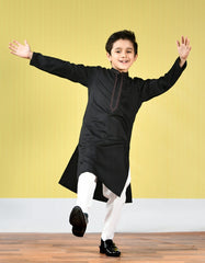 BLACK POLYESTER VISCOSE KURTA | JCK-A-42378