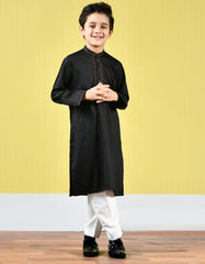 BLACK POLYESTER VISCOSE KURTA | JCK-A-42378