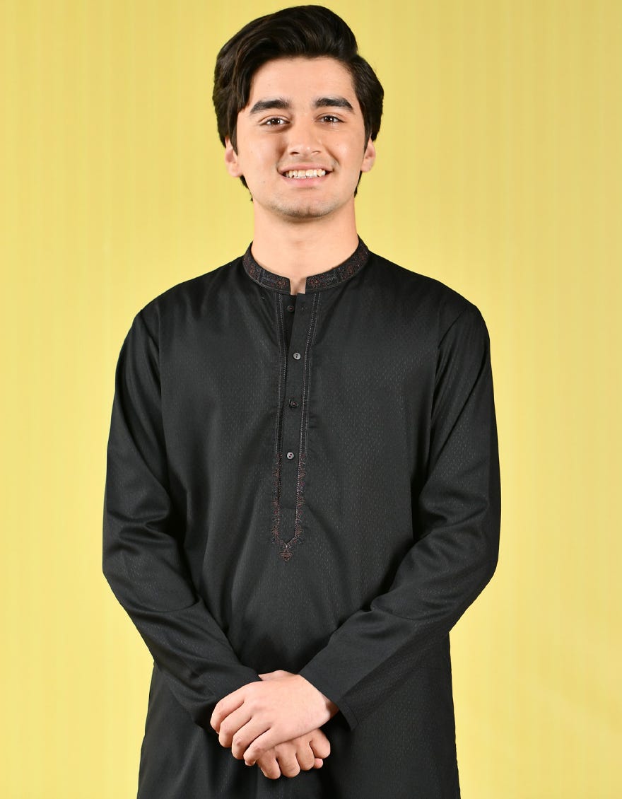BLACK POLYESTER VISCOSE KURTA | JTK-A-42379