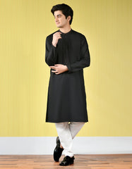 BLACK POLYESTER VISCOSE KURTA | JTK-A-42379