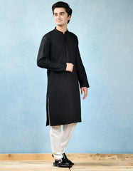 BLACK POLYESTER VISCOSE KURTA | JTK-A-42380