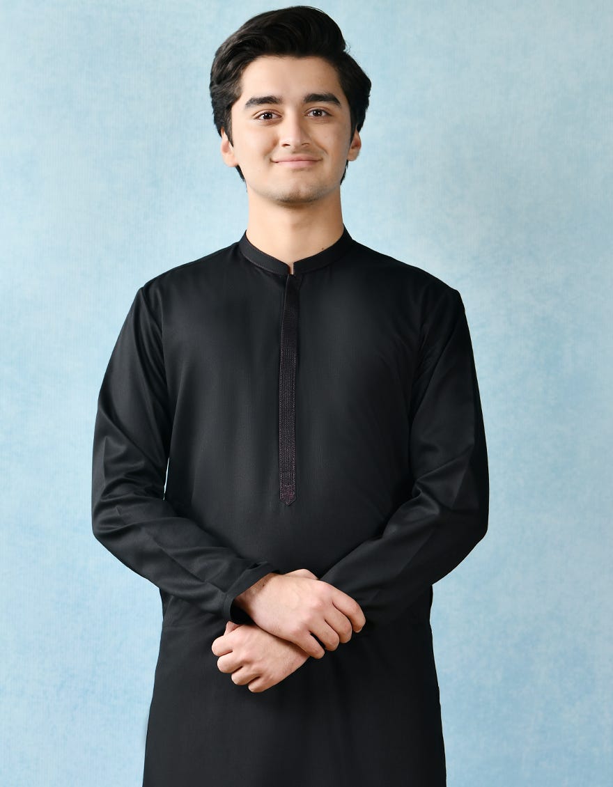 BLACK POLYESTER VISCOSE KURTA | JTK-A-42380