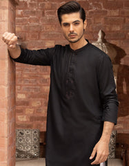 BLACK POLYESTER VISCOSE KURTA | JJK-A-42381