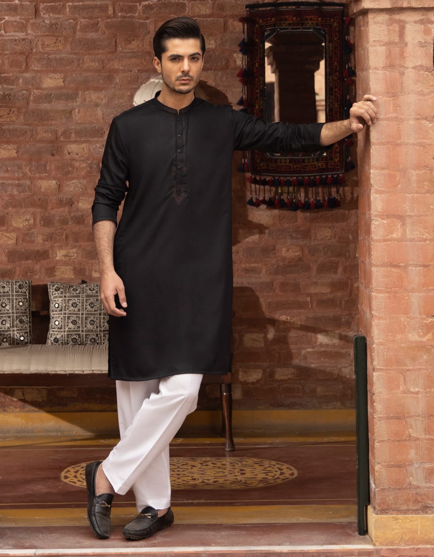 BLACK POLYESTER VISCOSE KURTA | JJK-A-42381