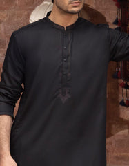 BLACK POLYESTER VISCOSE KURTA | JJK-A-42381
