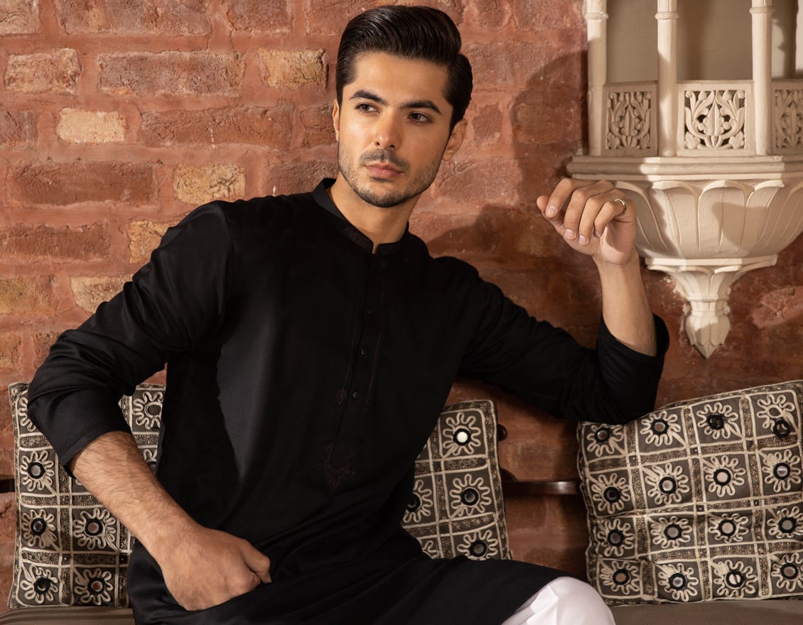 BLACK POLYESTER VISCOSE KURTA | JJK-A-42381
