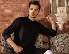 BLACK POLYESTER VISCOSE KURTA | JJK-A-42381