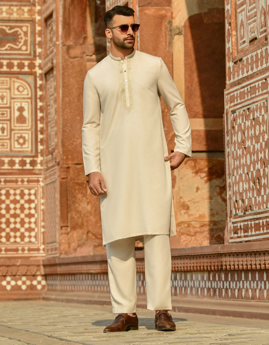 BEIGE KURTA PAJAMA | JJKP-S-42385