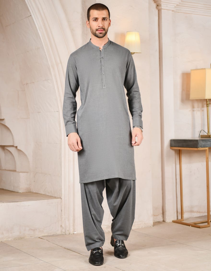 GREY POLYESTER VISCOSE KAMEEZ SHALWAR | JJKS-A-42397