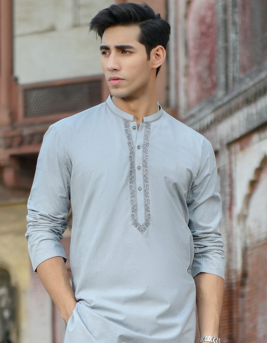 GREY COTTON SILK KURTA | JJK-S-42399