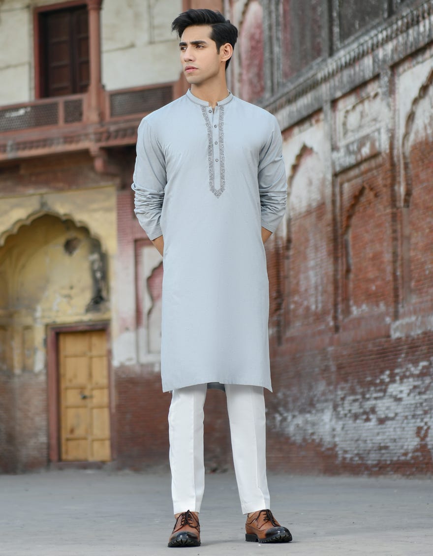 GREY COTTON SILK KURTA | JJK-S-42399