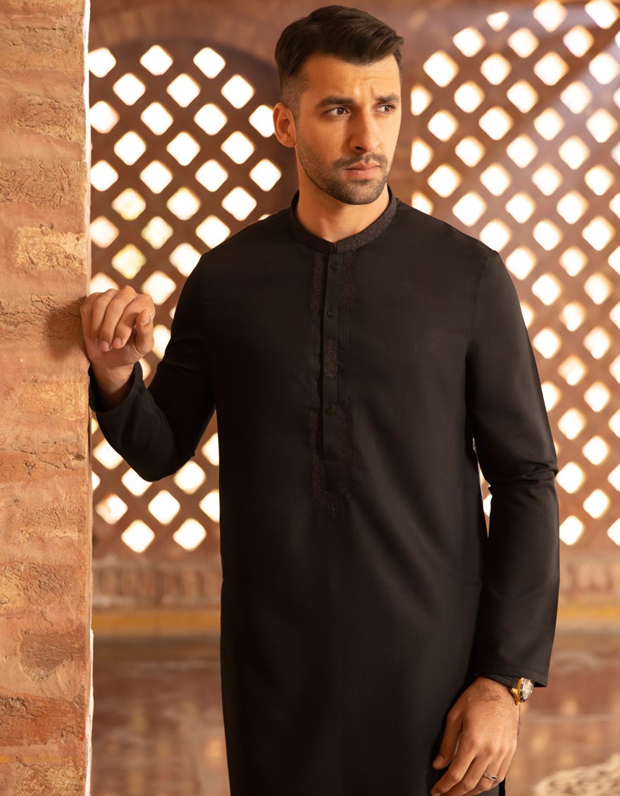 BLACK POLYESTER VISCOSE KURTA | JJK-A-42367