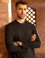 BLACK POLYESTER VISCOSE KURTA | JJK-A-42367