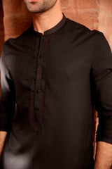 BLACK POLYESTER VISCOSE KURTA | JJK-A-42367