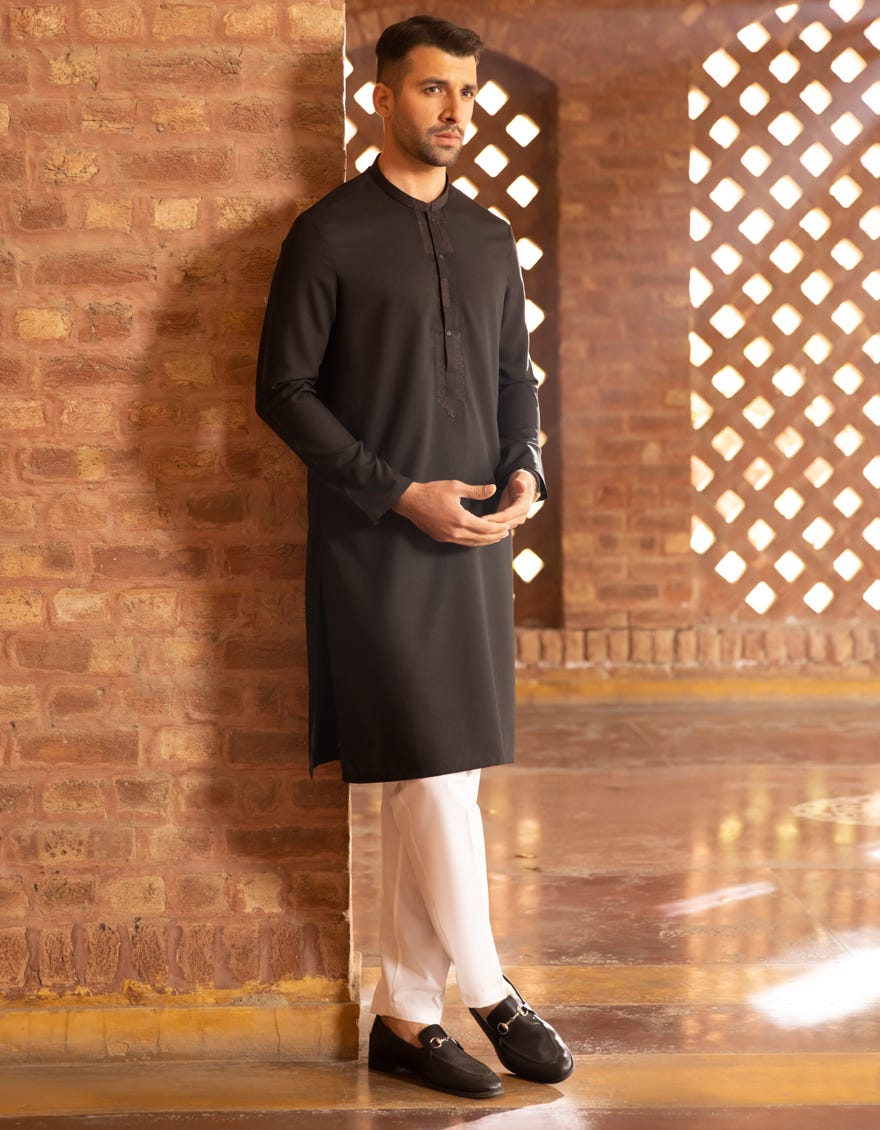BLACK POLYESTER VISCOSE KURTA | JJK-A-42367