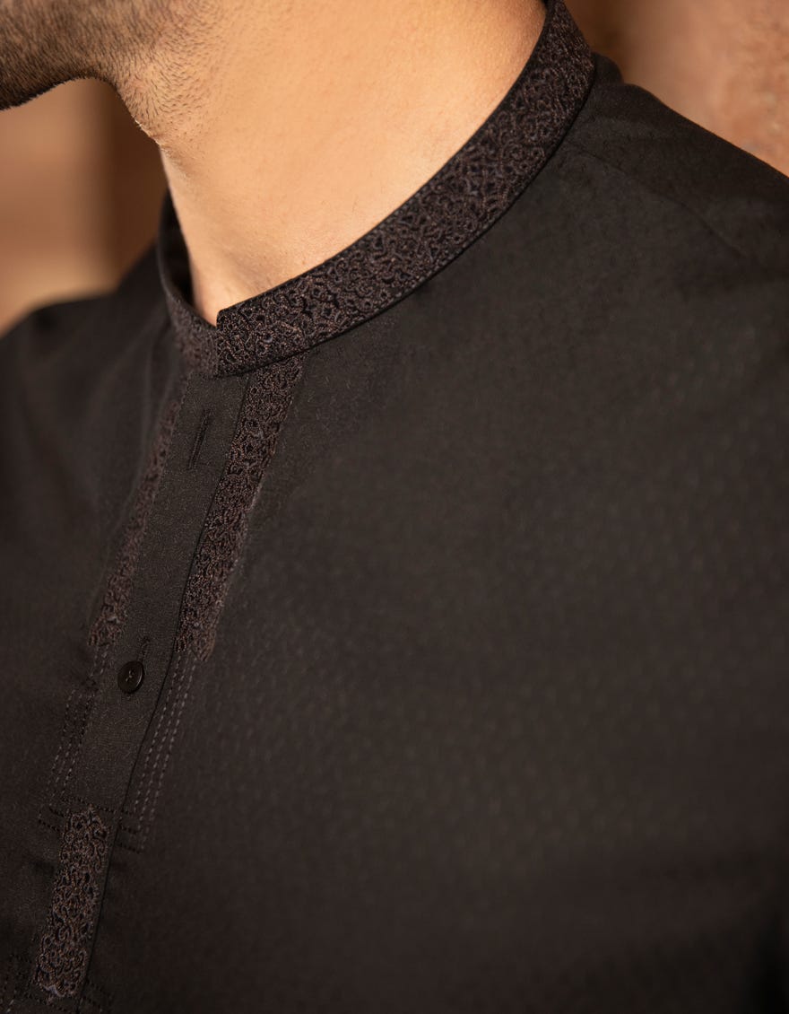 BLACK POLYESTER VISCOSE KURTA | JJK-A-42367