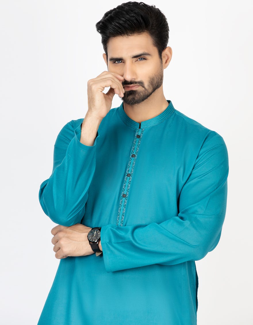 PRUSSIAN BLUE COTTON KURTA | JJK-S-43055