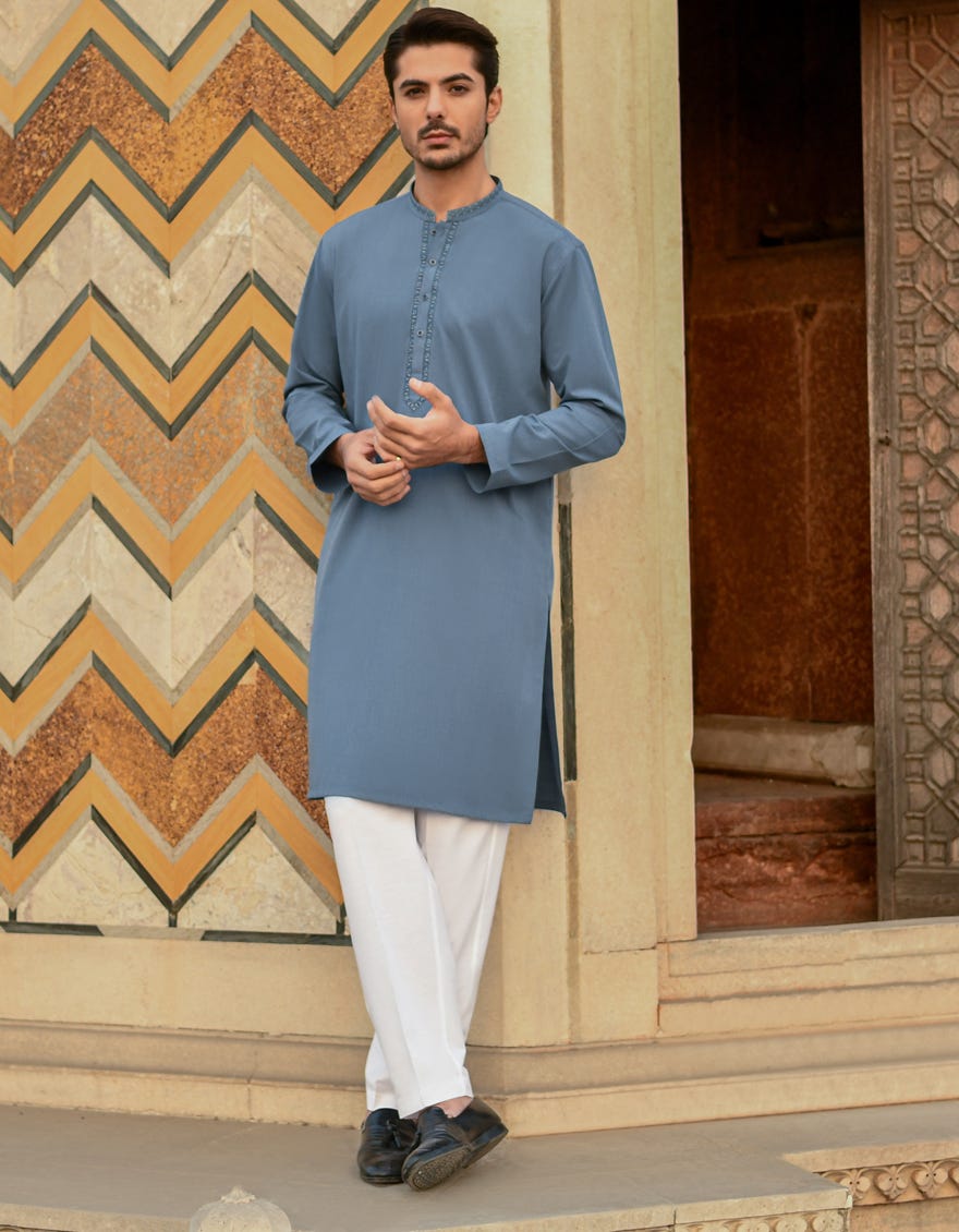 DENIM BLUE BLENDED KURTA | JJK-A-43061