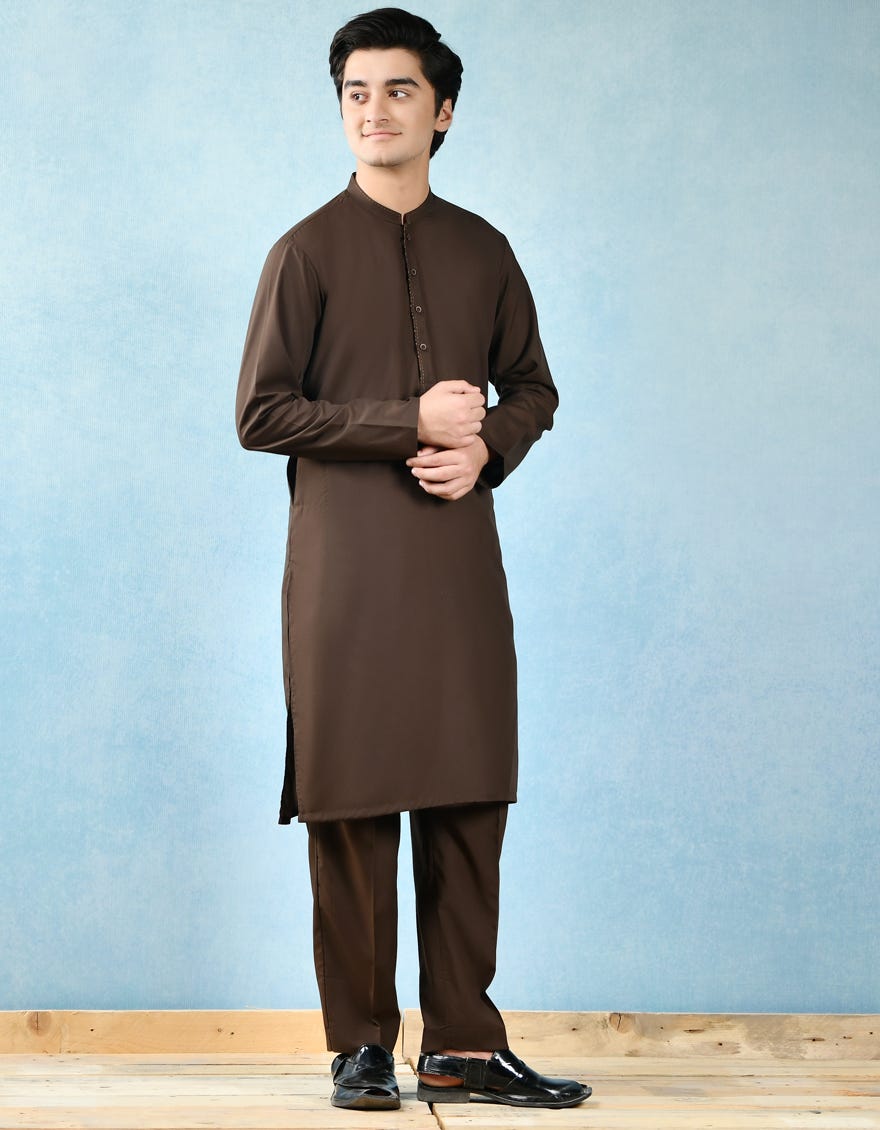 BROWN POLYESTER KURTA PAJAMA | JTKP-A-43066