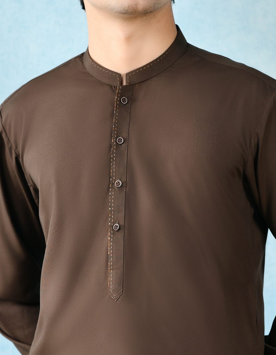 BROWN POLYESTER KURTA PAJAMA | JTKP-A-43066