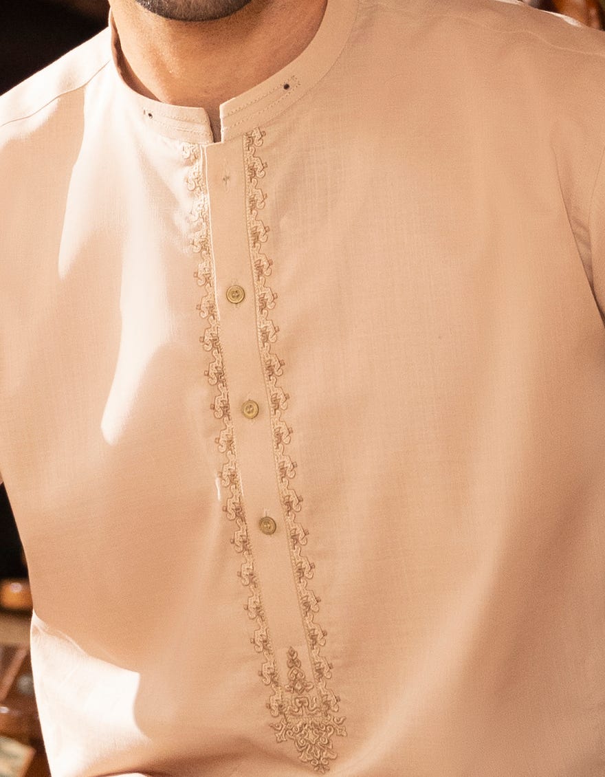BEIGE COTTON KURTA PAJAMA | JJKP-S-43076