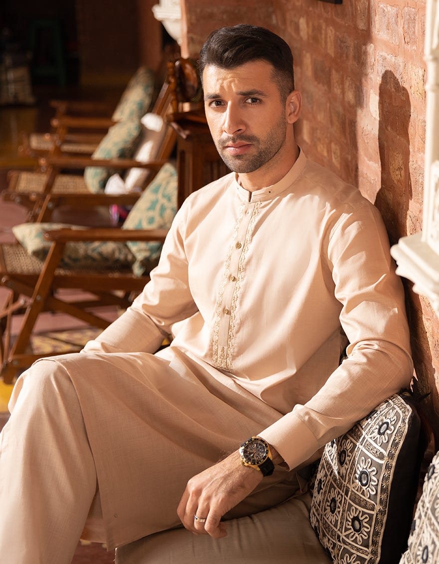 BEIGE COTTON KURTA PAJAMA | JJKP-S-43076