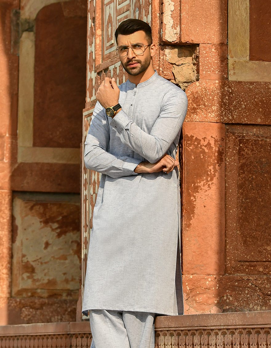 GREY POLYESTER VISCOSE KAMEEZ SHALWAR | JJKS-A-43103
