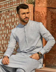 GREY POLYESTER VISCOSE KAMEEZ SHALWAR | JJKS-A-43103