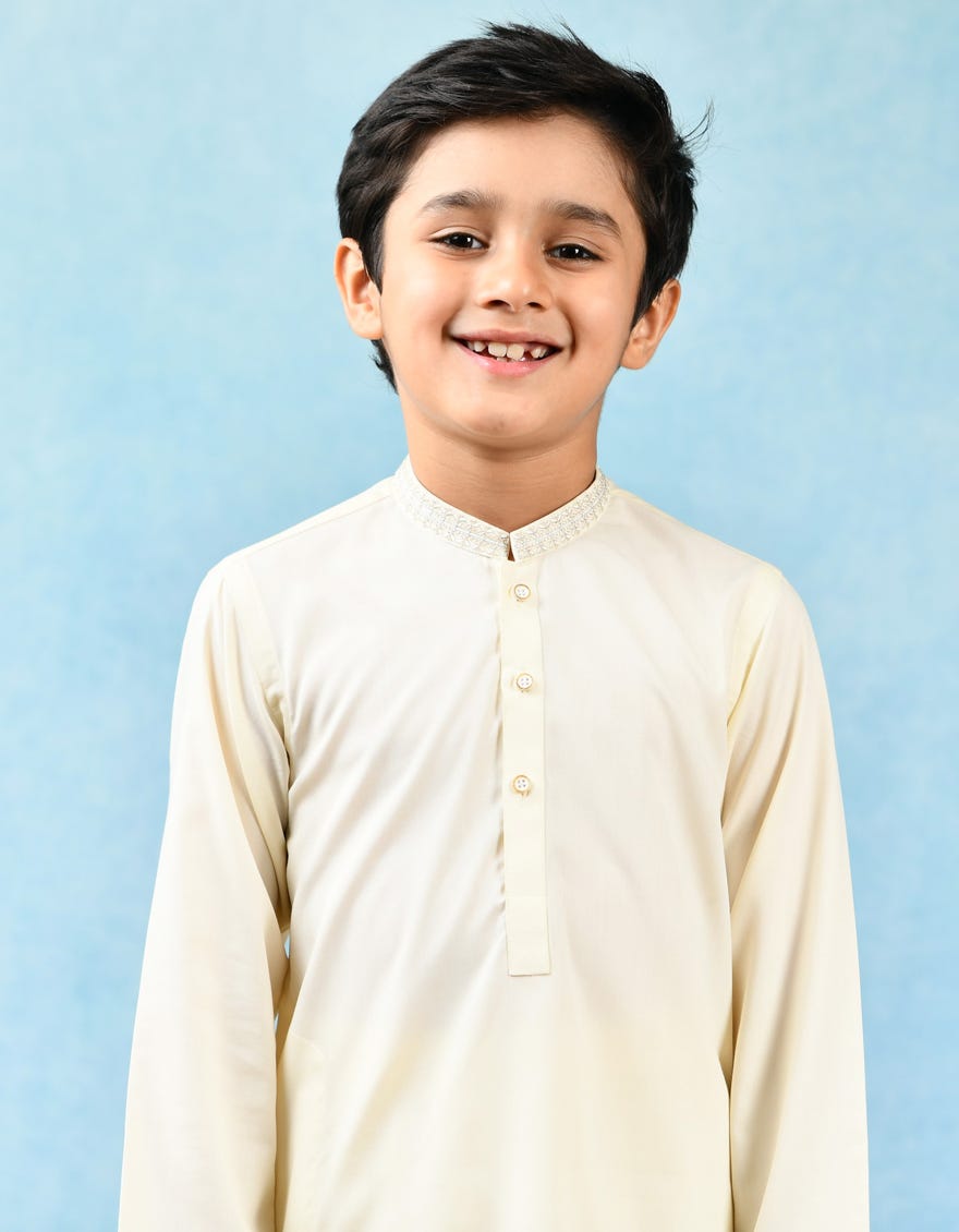 CREAM POLYESTER VISCOSE KAMEEZ SHALWAR | JCKS-43126
