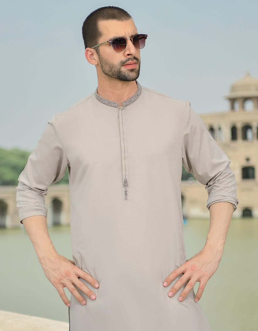 CLOUD GREY BLENDED KAMEEZ SHALWAR | JJKS-43139