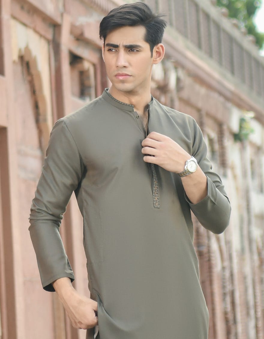 ARMY GREEN BLENDED KURTA | JJK-43154