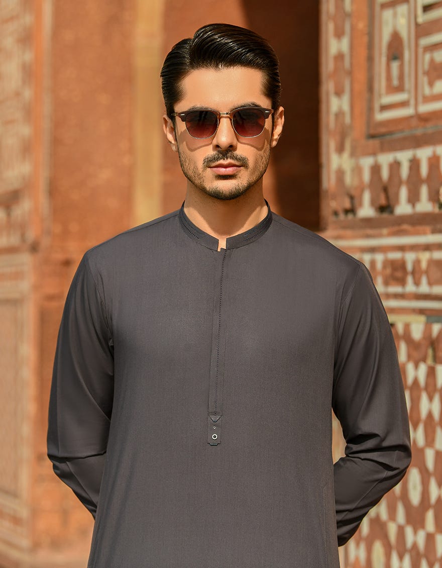 DARK GREY BLENDED KAMEEZ SHALWAR | JJKS-A-44014