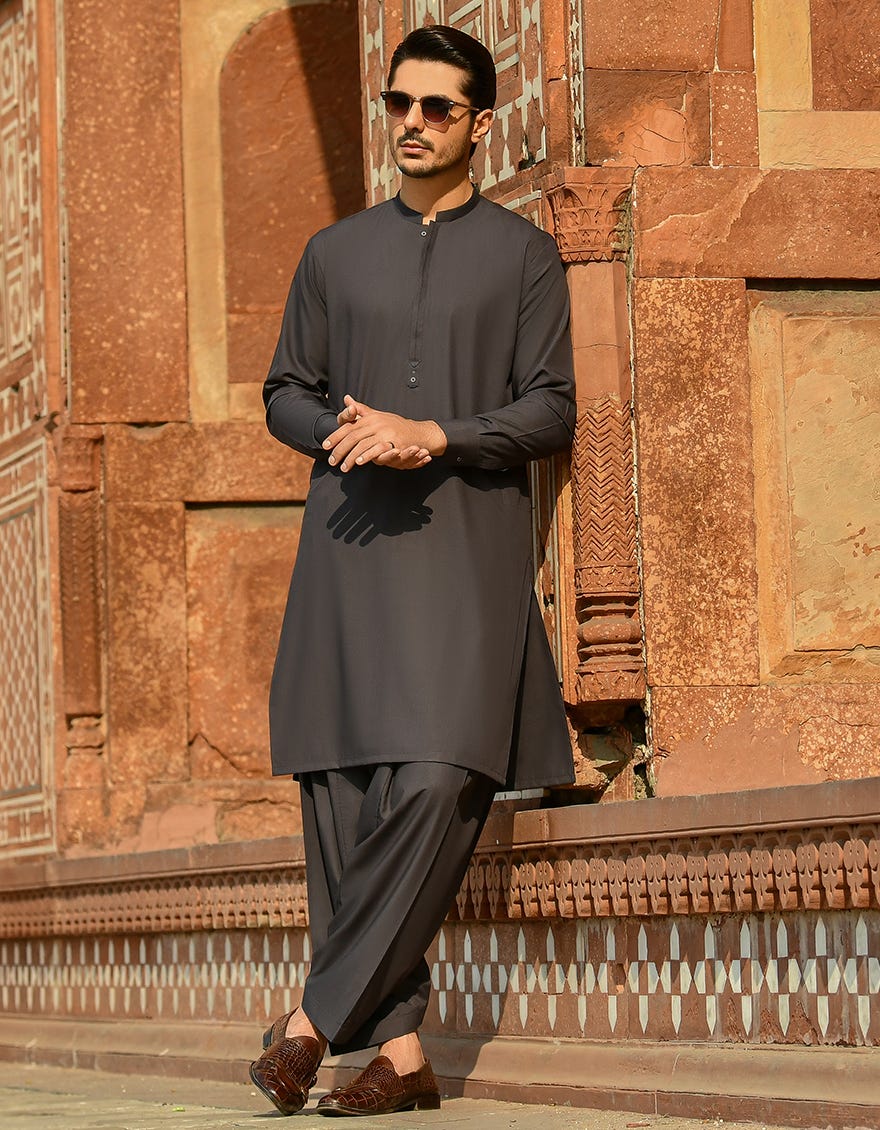 DARK GREY BLENDED KAMEEZ SHALWAR | JJKS-A-44014