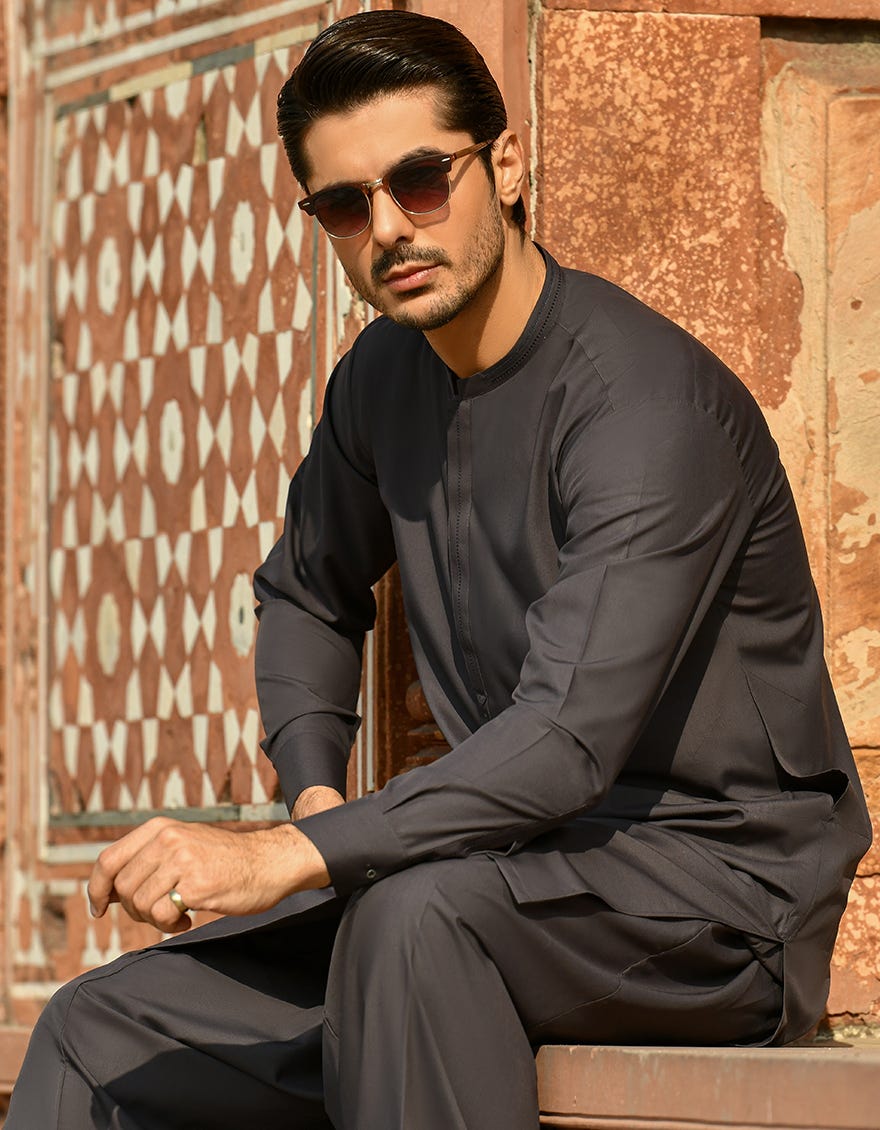DARK GREY BLENDED KAMEEZ SHALWAR | JJKS-A-44014