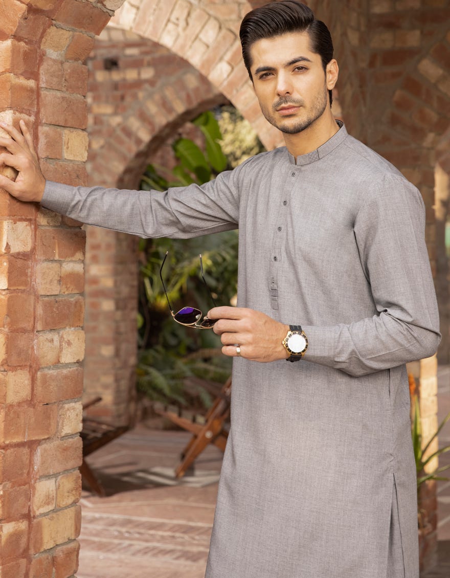 GREY POLYESTER VISCOSE KAMEEZ SHALWAR | JJKS-A-44018