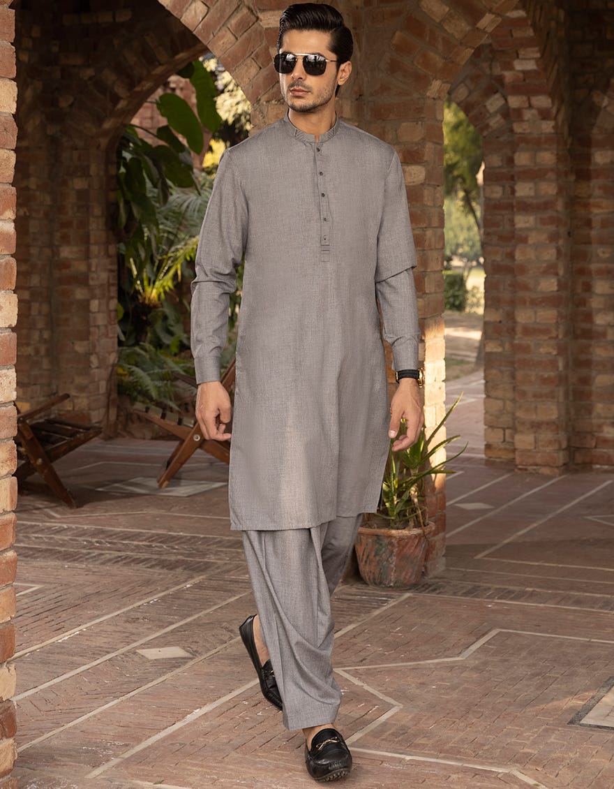 GREY POLYESTER VISCOSE KAMEEZ SHALWAR | JJKS-A-44018
