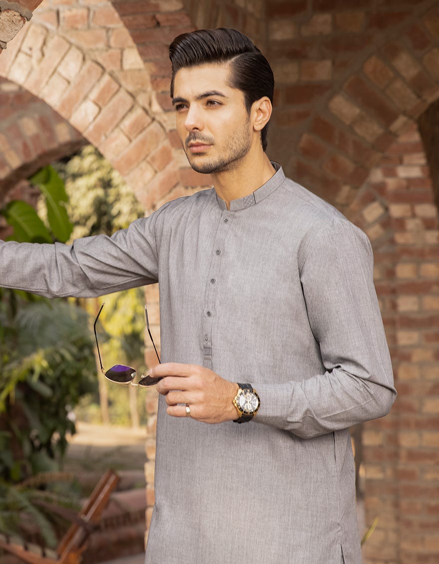 GREY POLYESTER VISCOSE KAMEEZ SHALWAR | JJKS-A-44018