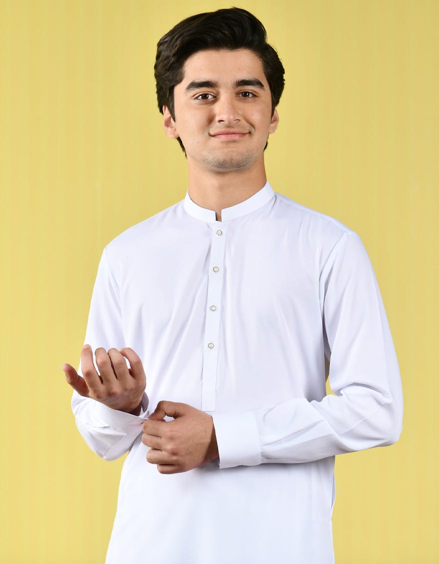 WHITE POLYESTER VISCOSE KURTA PAJAMA | JTKP-A-44022