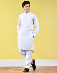 WHITE POLYESTER VISCOSE KURTA PAJAMA | JTKP-A-44022