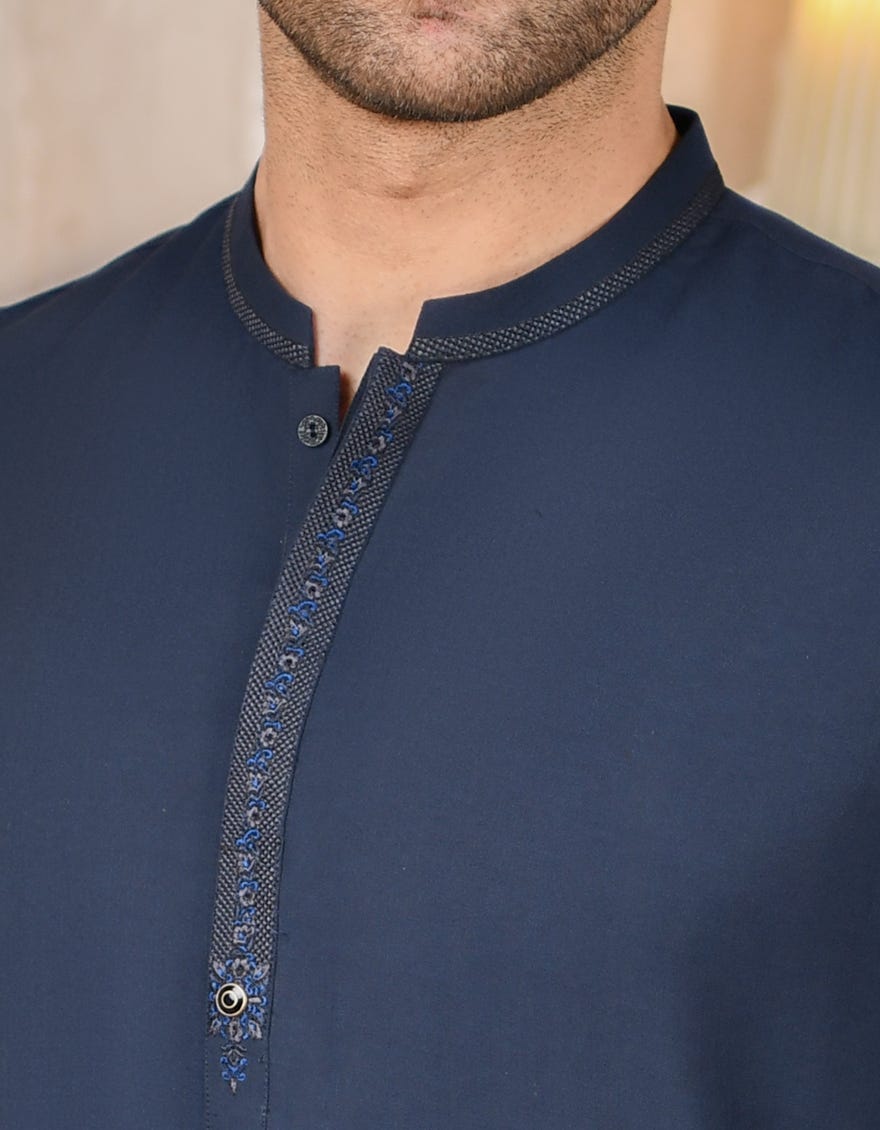 NAVY BLUE BLENDED KAMEEZ SHALWAR | JJKS-A-44041