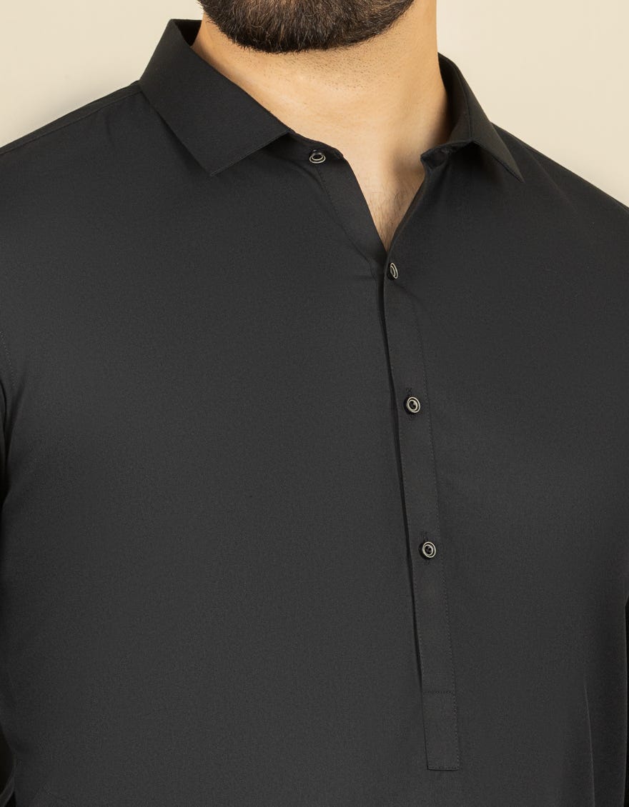 BLACK POLYESTER VISCOSE KAMEEZ SHALWAR | JJKS-44068