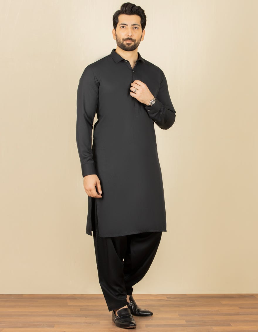 BLACK POLYESTER VISCOSE KAMEEZ SHALWAR | JJKS-44068