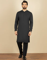 BLACK POLYESTER VISCOSE KURTA PAJAMA | JJKP-44069