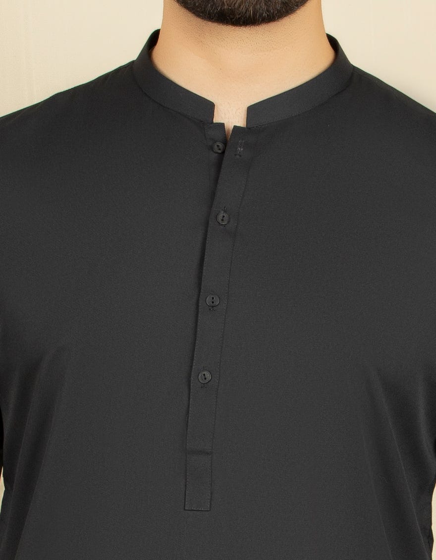 BLACK POLYESTER VISCOSE KURTA PAJAMA | JJKP-44069