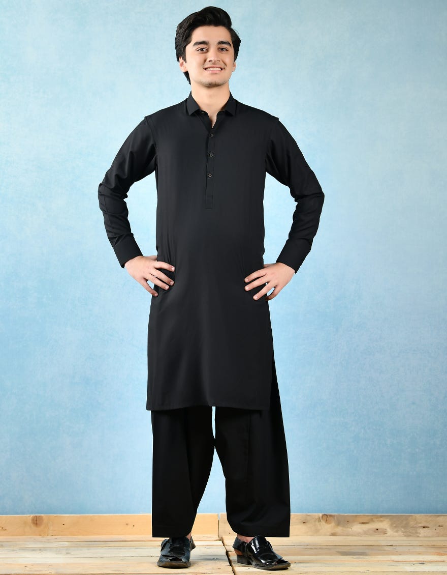 BLACK POLYESTER VISCOSE KAMEEZ SHALWAR | JTKS-A-44070