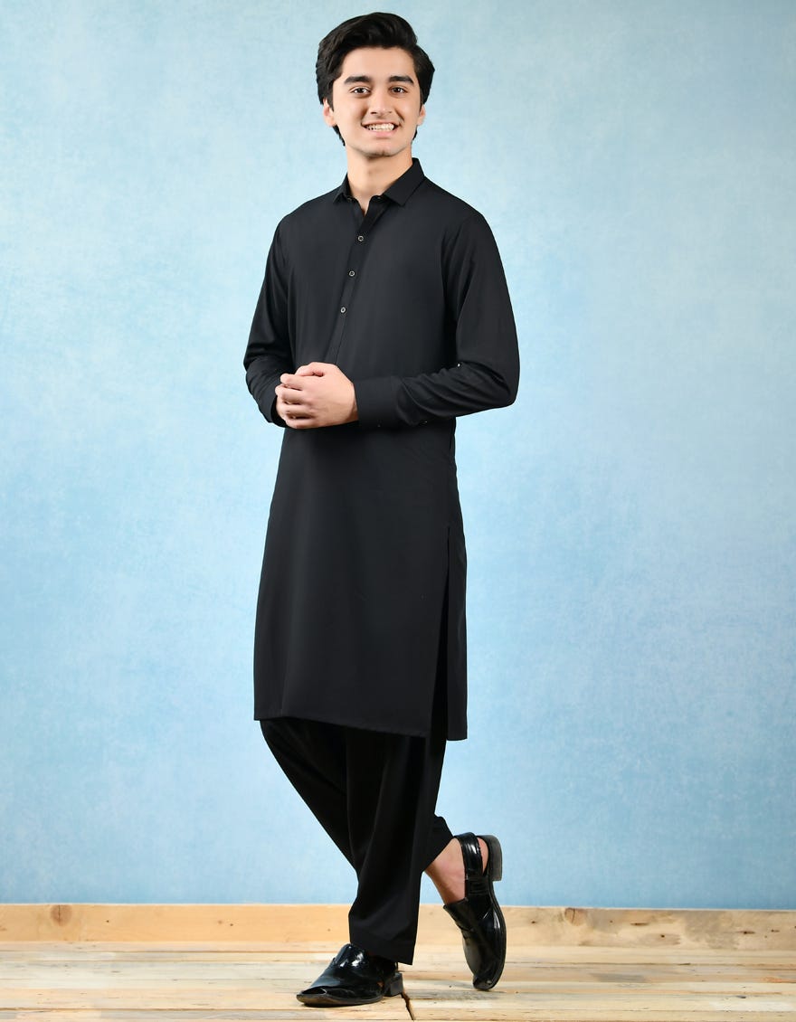 BLACK POLYESTER VISCOSE KAMEEZ SHALWAR | JTKS-A-44070