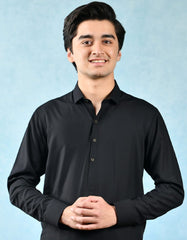 BLACK POLYESTER VISCOSE KAMEEZ SHALWAR | JTKS-A-44070