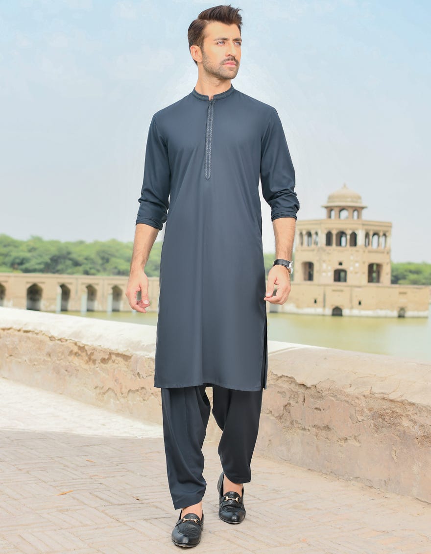 CHARCOAL GREY BLENDED KAMEEZ SHALWAR | JJKS-44080