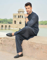 CHARCOAL GREY BLENDED KAMEEZ SHALWAR | JJKS-44080