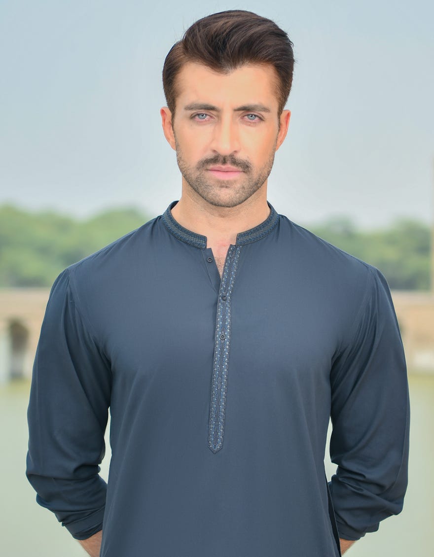 CHARCOAL GREY BLENDED KAMEEZ SHALWAR | JJKS-44080